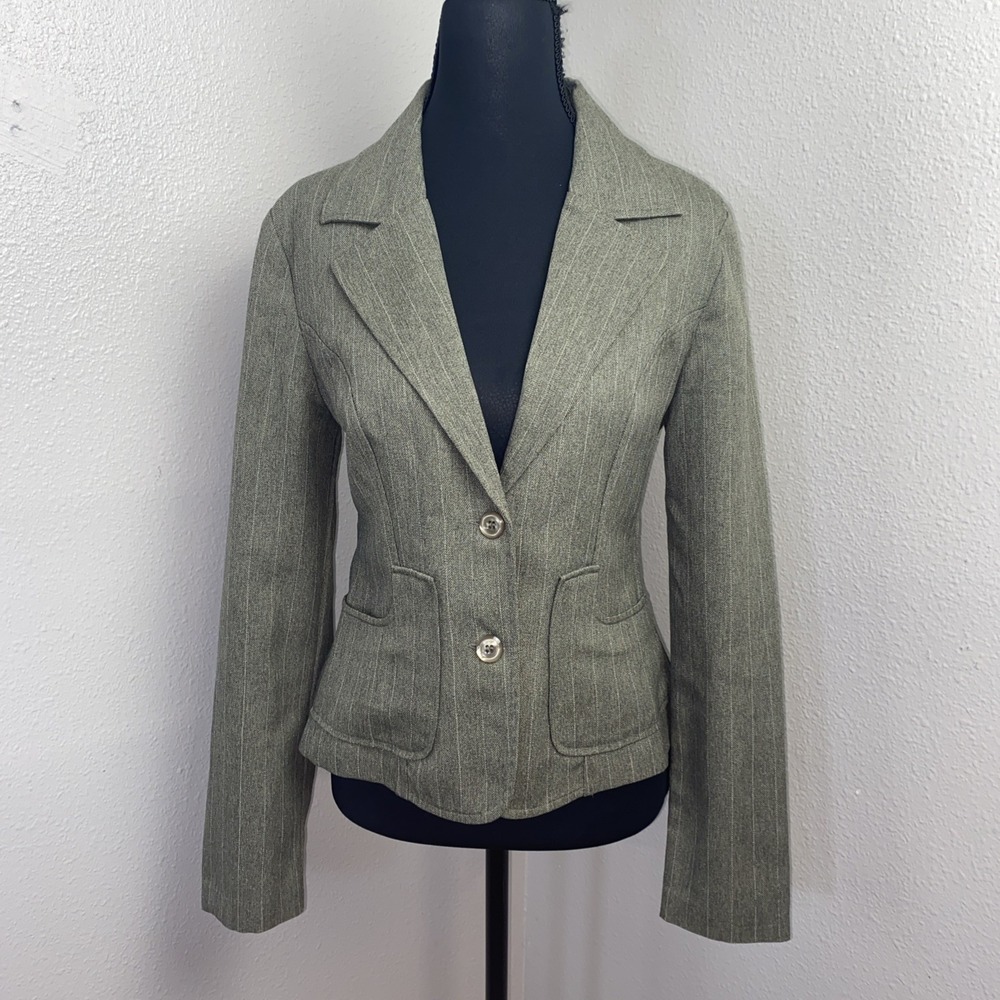 Vtg 90's Wet Seal Blazer Women's Medium Gray Pinstripe Two‎ Button Y2K Academia